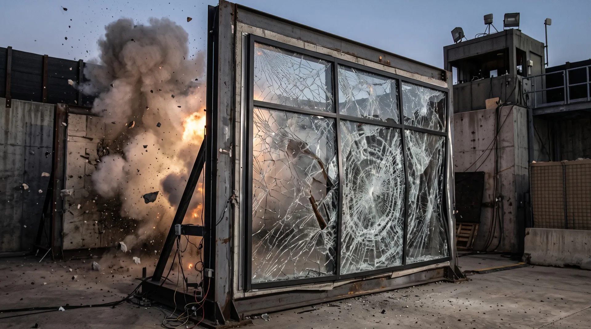 Blast mitigation security window film test on commercial glass wall for Philadelphia government building