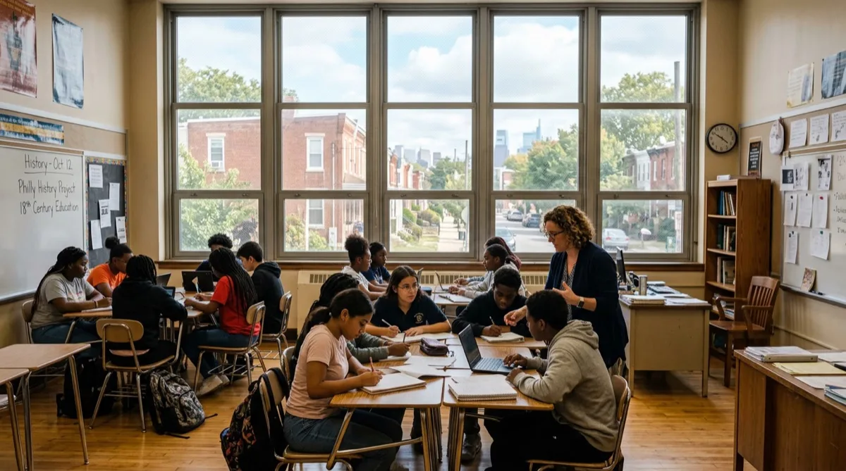 Classroom windows protected by clear school safety film in Philadelphia