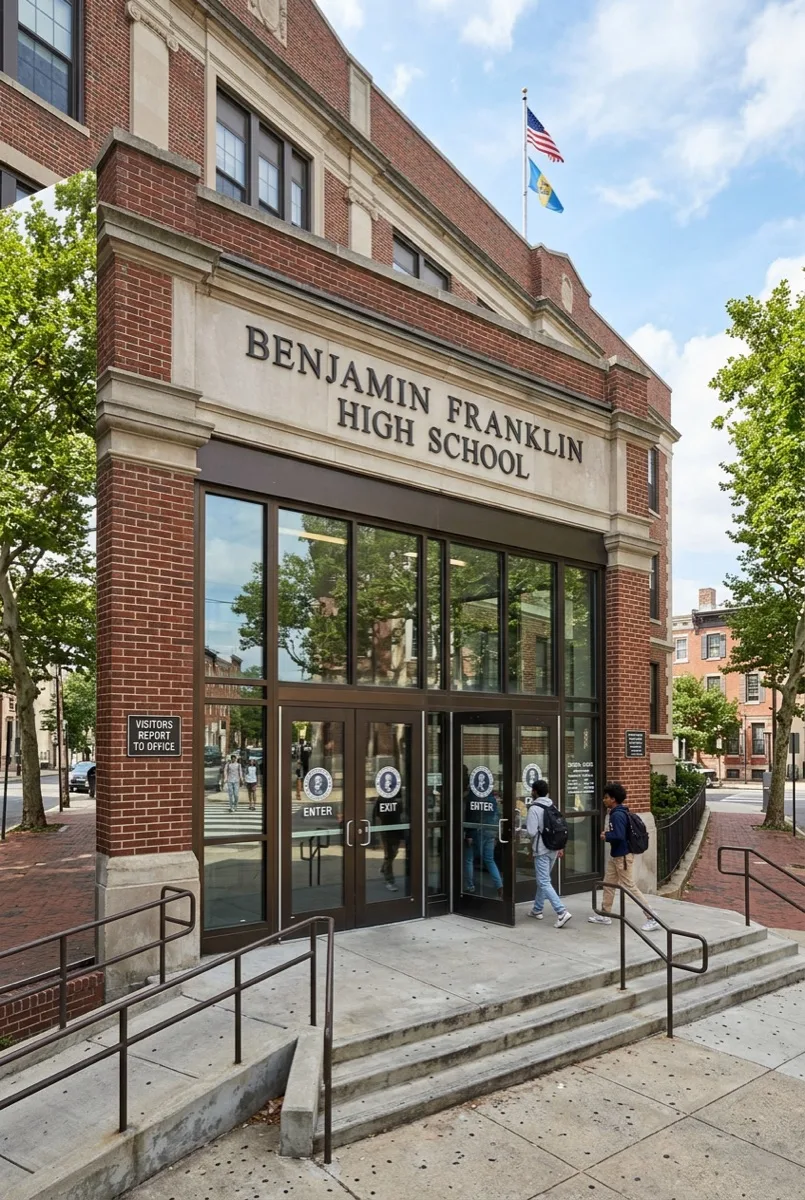Philadelphia school entry protected with security window film Philadelphia school entry protected with security window film