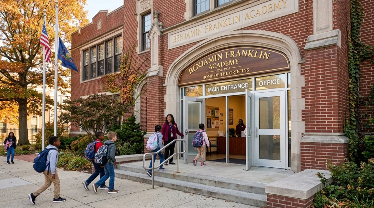 Security film on school sidelights — Elementary School, West Philadelphia