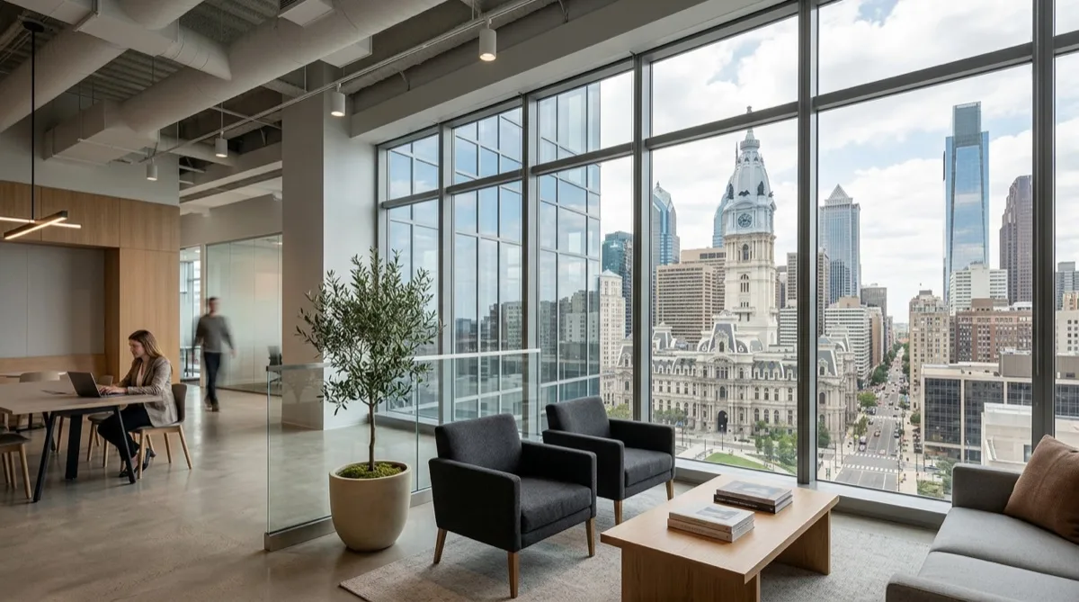 Solar control window film on Center City Philadelphia office tower curtain wall