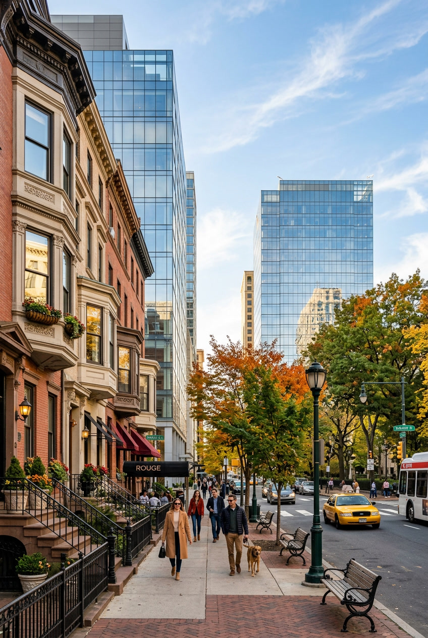 Philadelphia Rittenhouse Square neighborhood, aspirational urban architecture showing the need for solar control