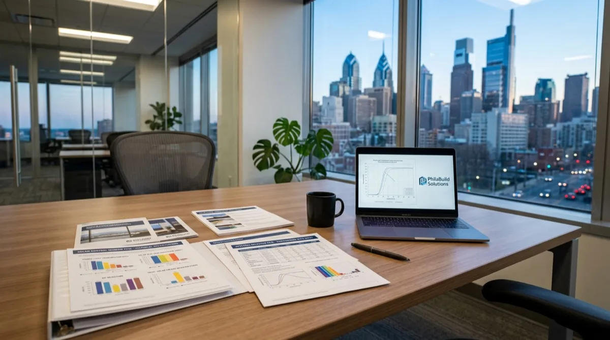 Solar window film performance data sheets and spec documents for Philadelphia clients