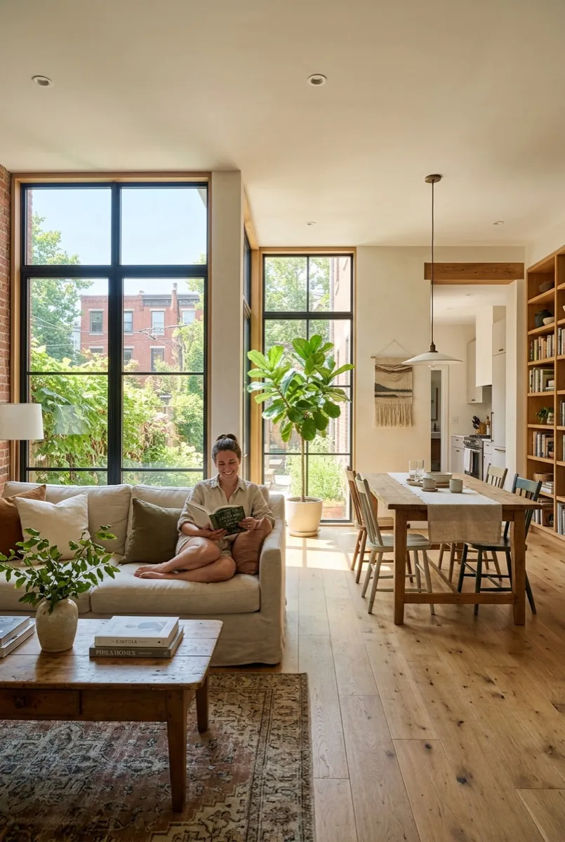 Spectrally selective energy-saving window film in a bright Philadelphia home, filtering infrared heat while allowing maximum natural light through