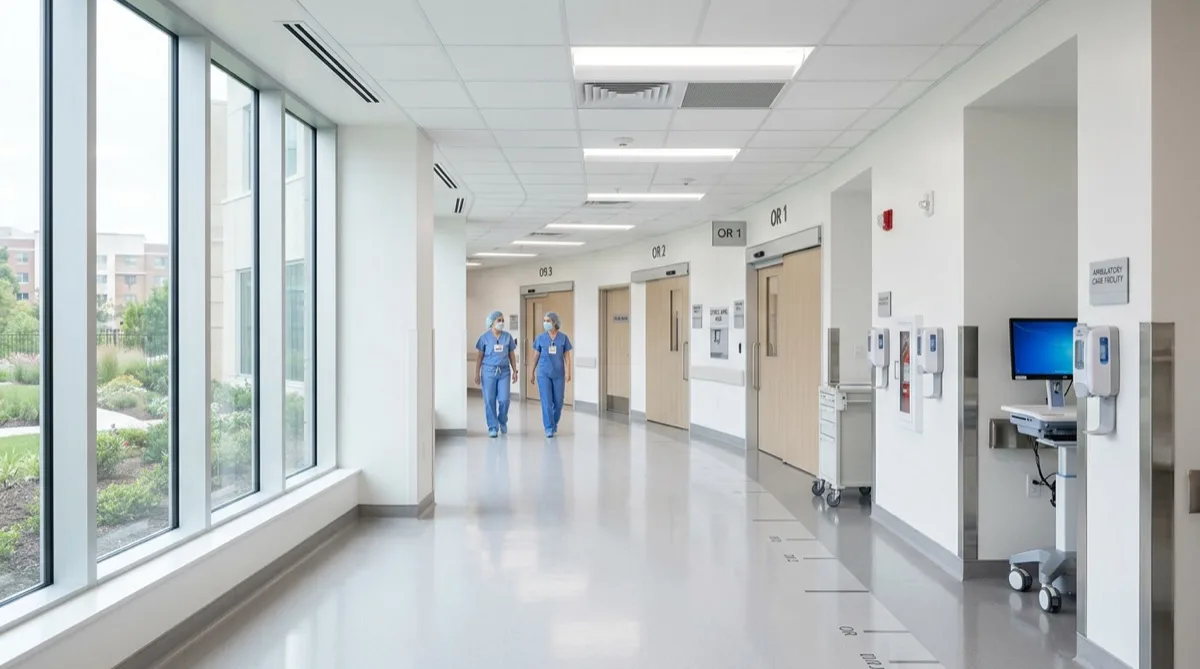 Surgical and ambulatory center recovery area with clear safety window film