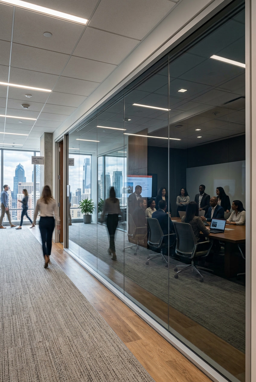 Vista Dual Reflective privacy window film on Philadelphia street-facing glass