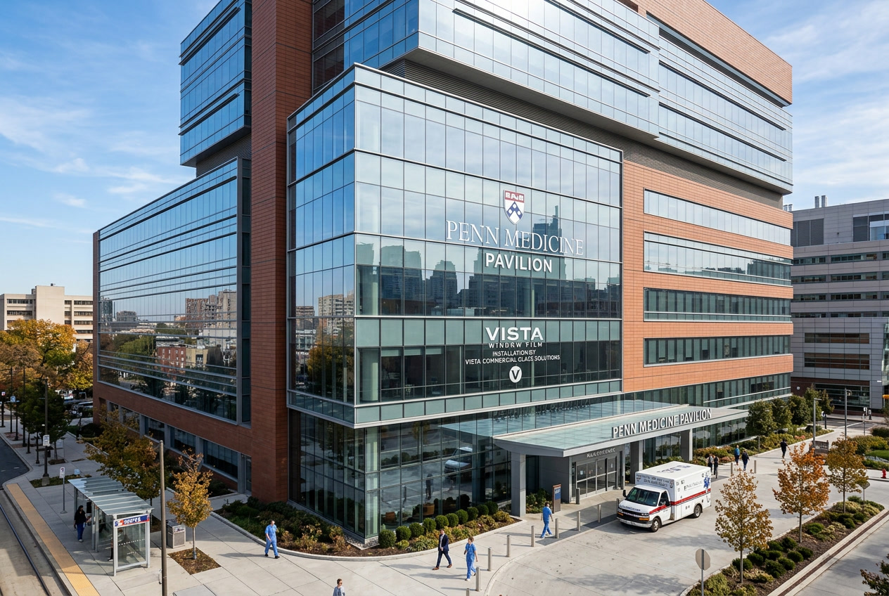 University City medical center with Vista window film on west-facing patient room glass