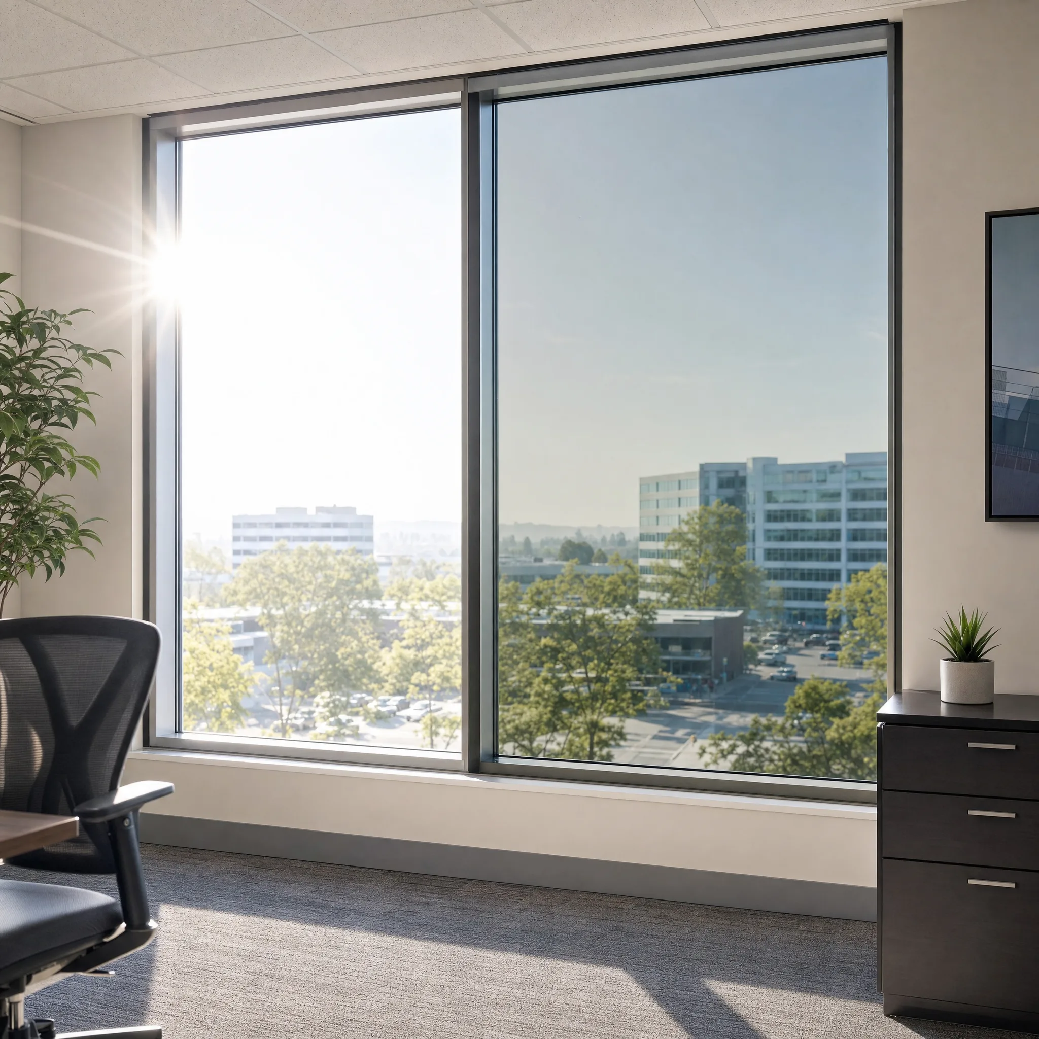 3M solar control window film installed in an Allentown PA commercial office — heat and UV reduction