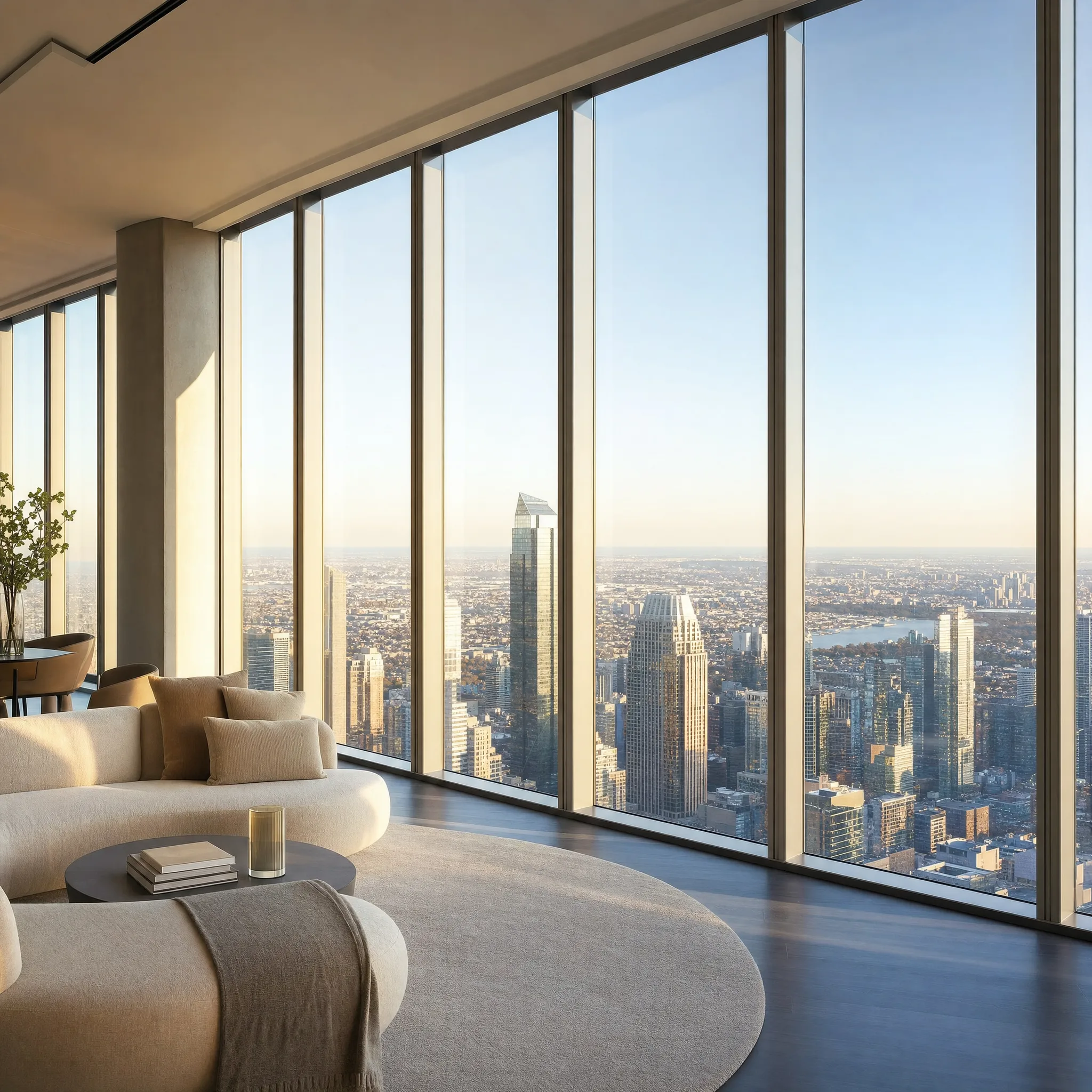 Crystal-clear Huper Optik ceramic window film in a luxury high-rise interior