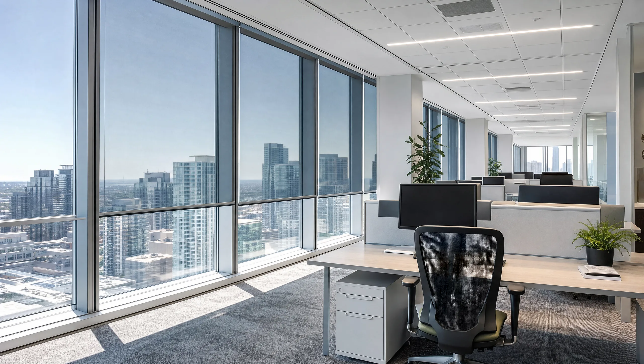 Modern commercial office in Allentown PA with floor-to-ceiling windows - window film for Allentown commercial properties