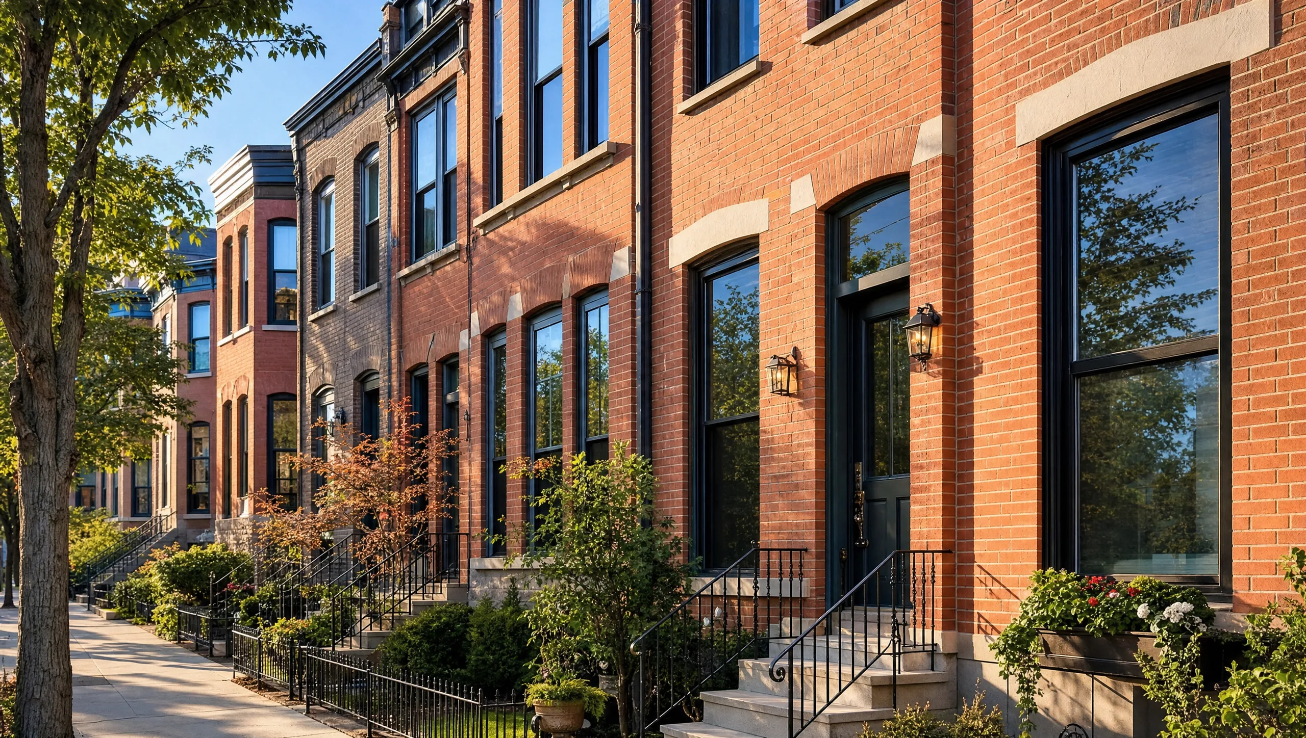 Brick rowhomes in Allentown PA - solar control and security window film for Allentown residential homes