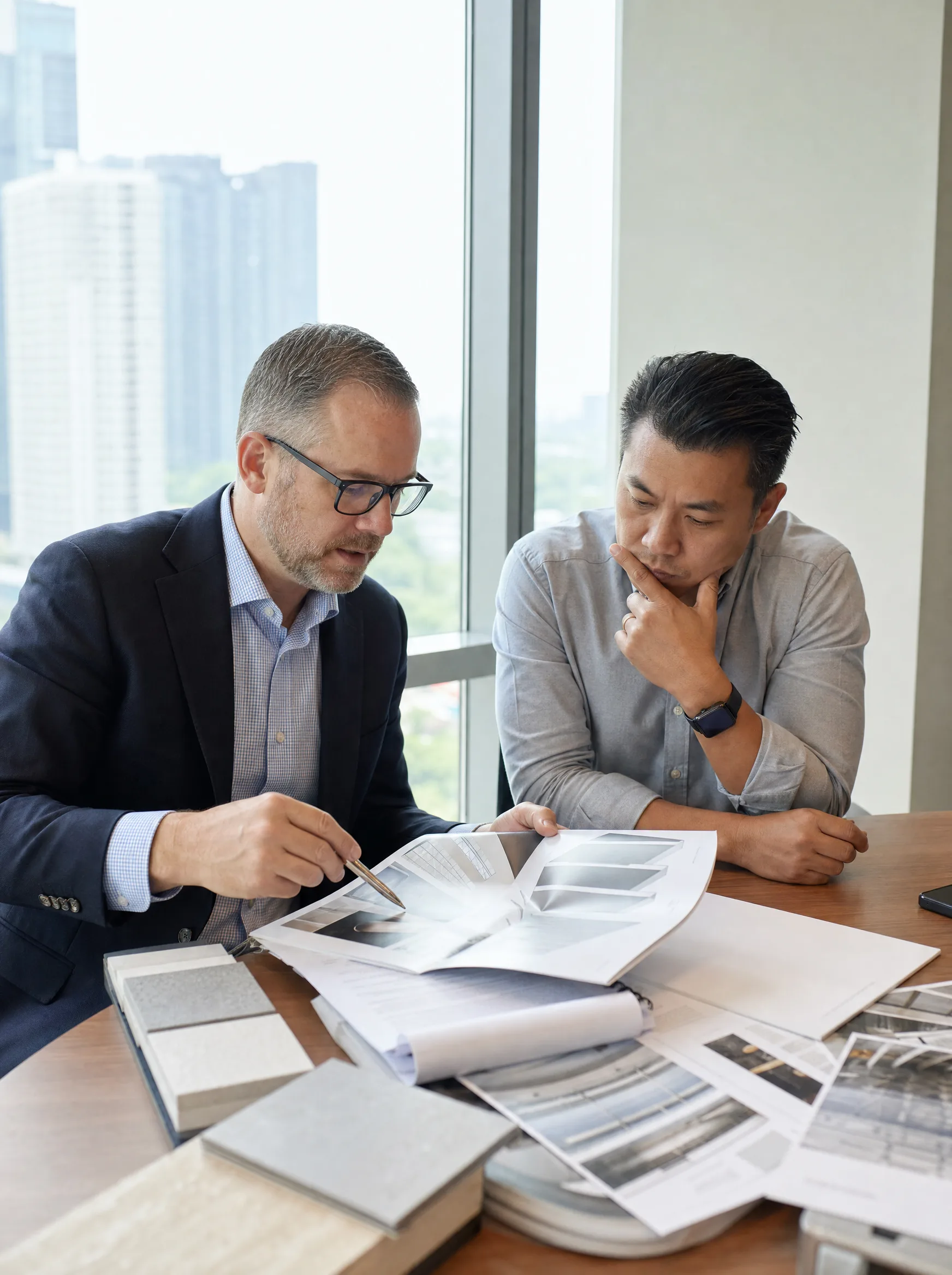 Window Film Philadelphia reviewing manufacturer window film spec sheets and performance data with an Allentown PA commercial client