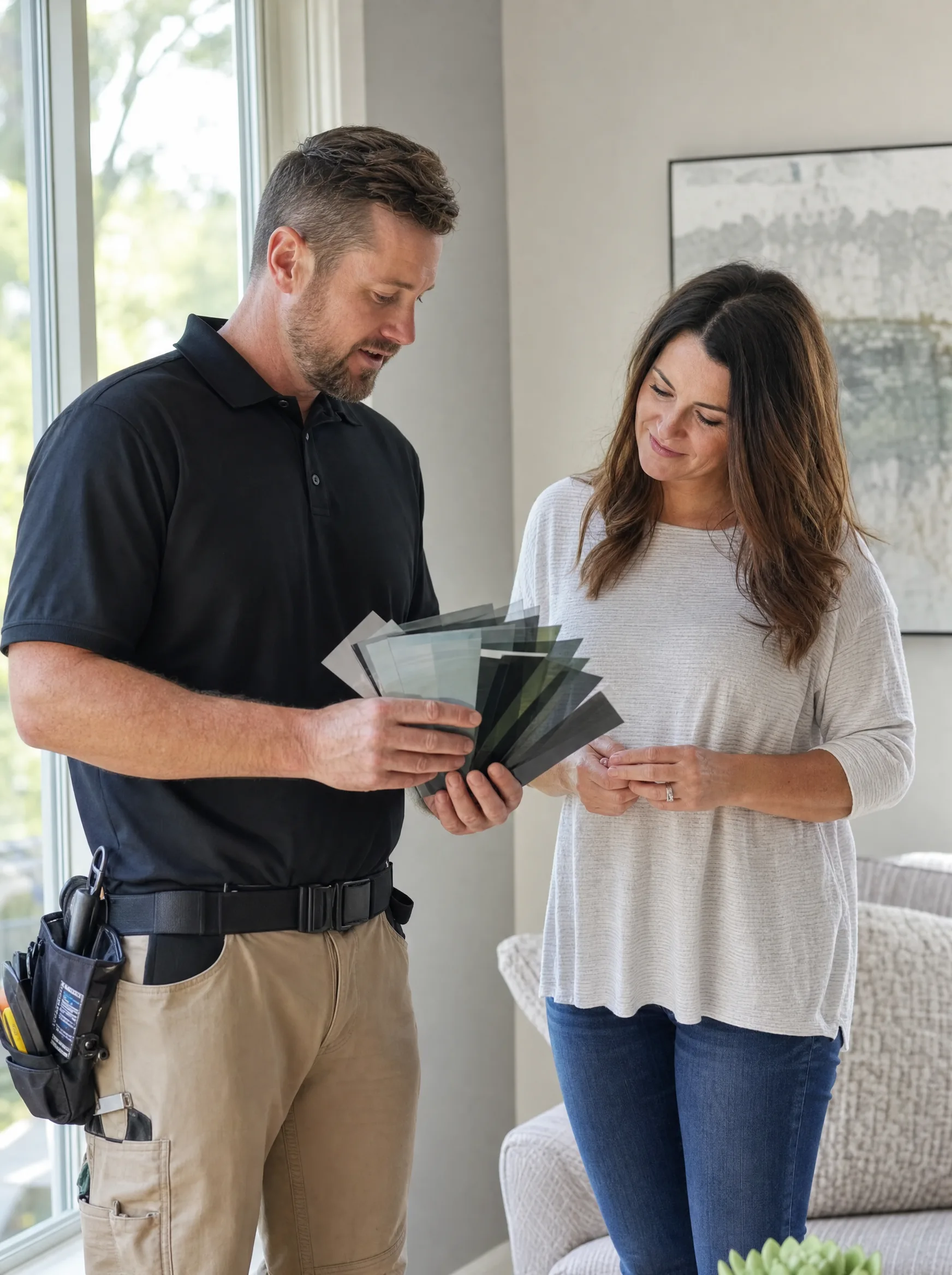 Window Film Philadelphia certified installer reviewing film options with an Allentown homeowner