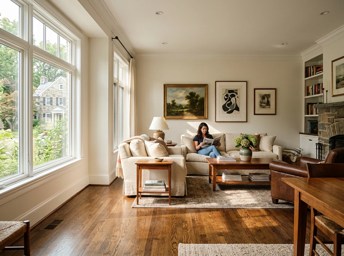 UV-blocking window film protecting a South Jersey home interior from sun damage and fading