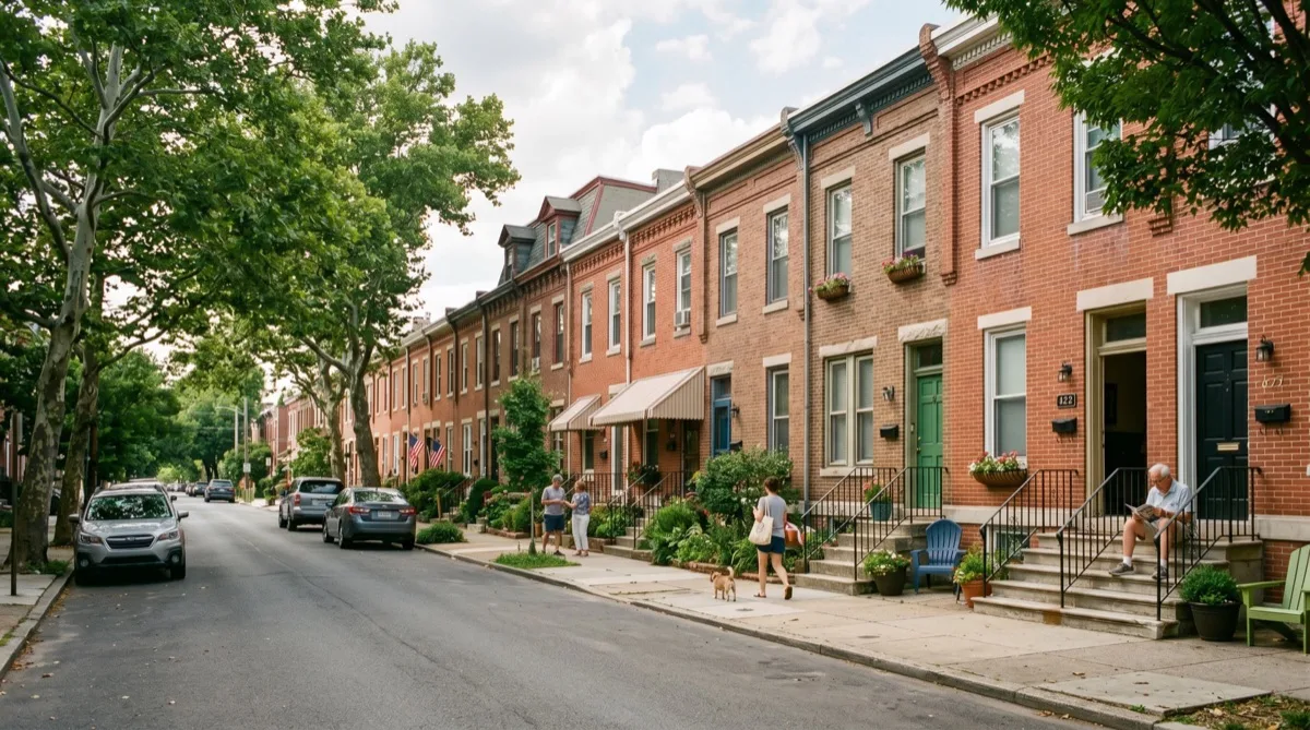 Brick rowhouses in Camden NJ - solar control and security window film for South Jersey residential homes