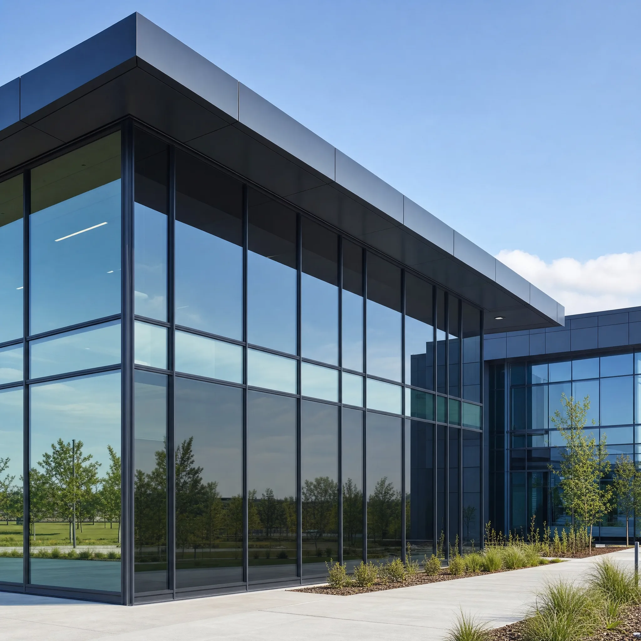 Hanita Coatings architectural window film on a modern Erie commercial building