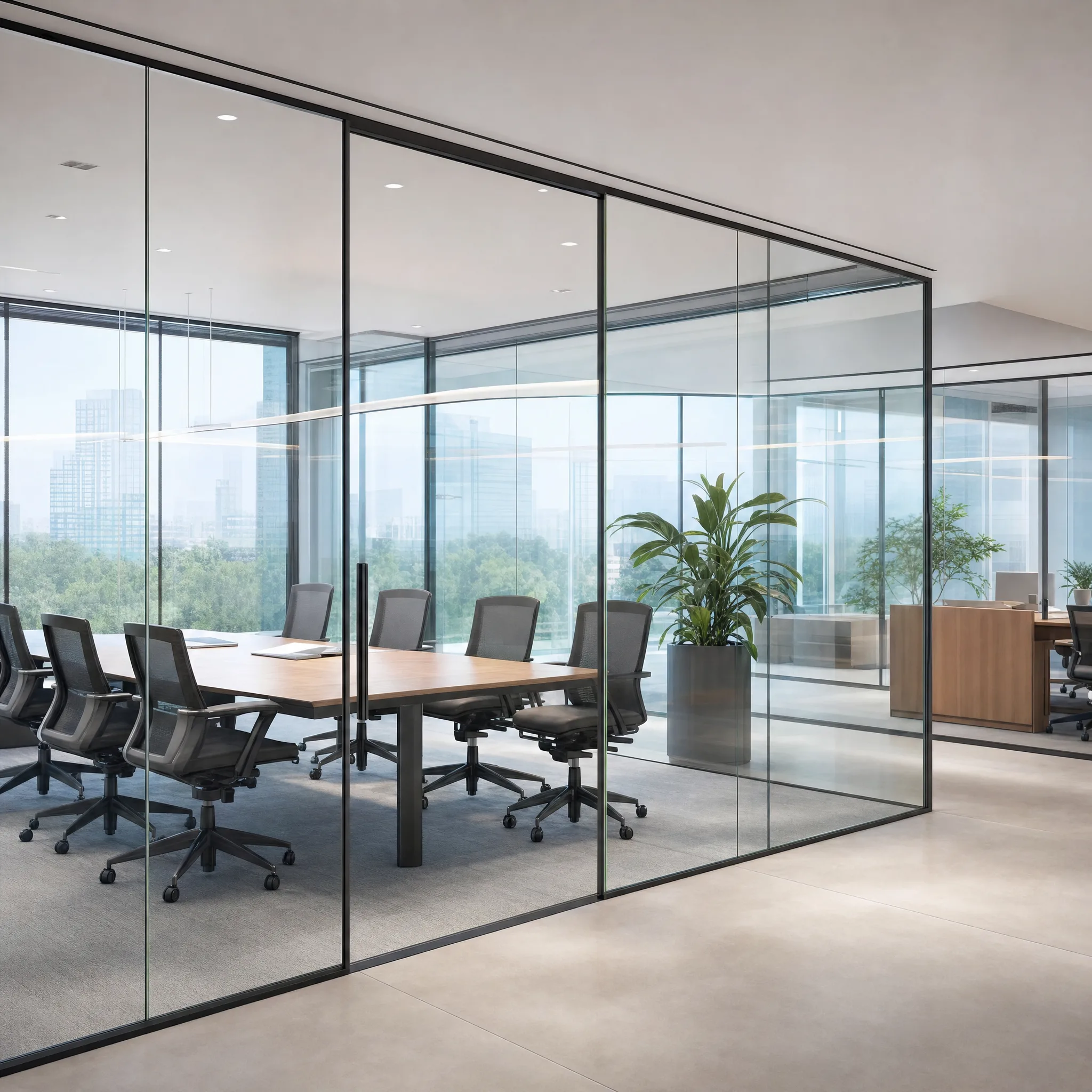 HDClear high-definition optically clear glass walls in a modern Erie office