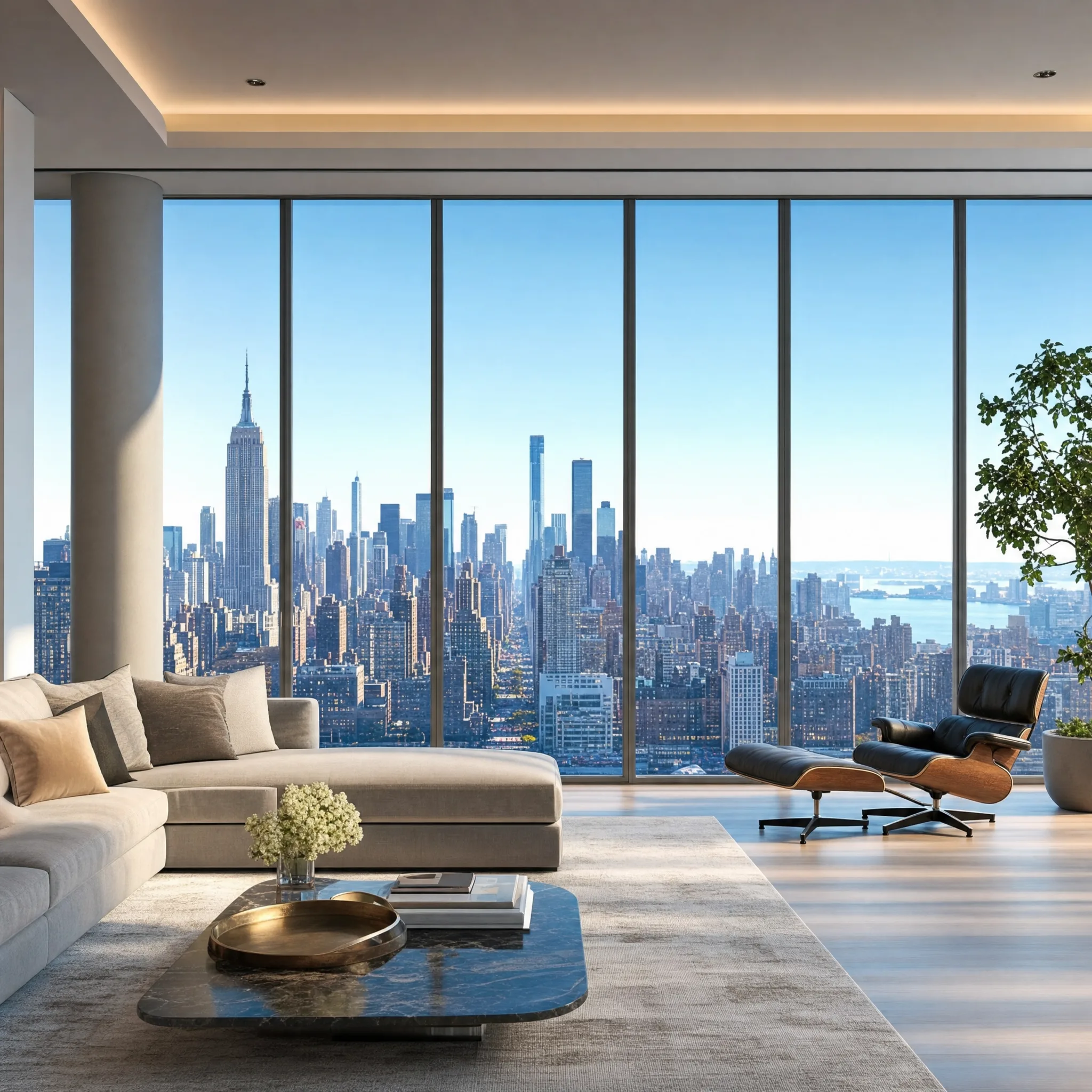 Crystal-clear Huper Optik ceramic window film in a luxury high-rise interior