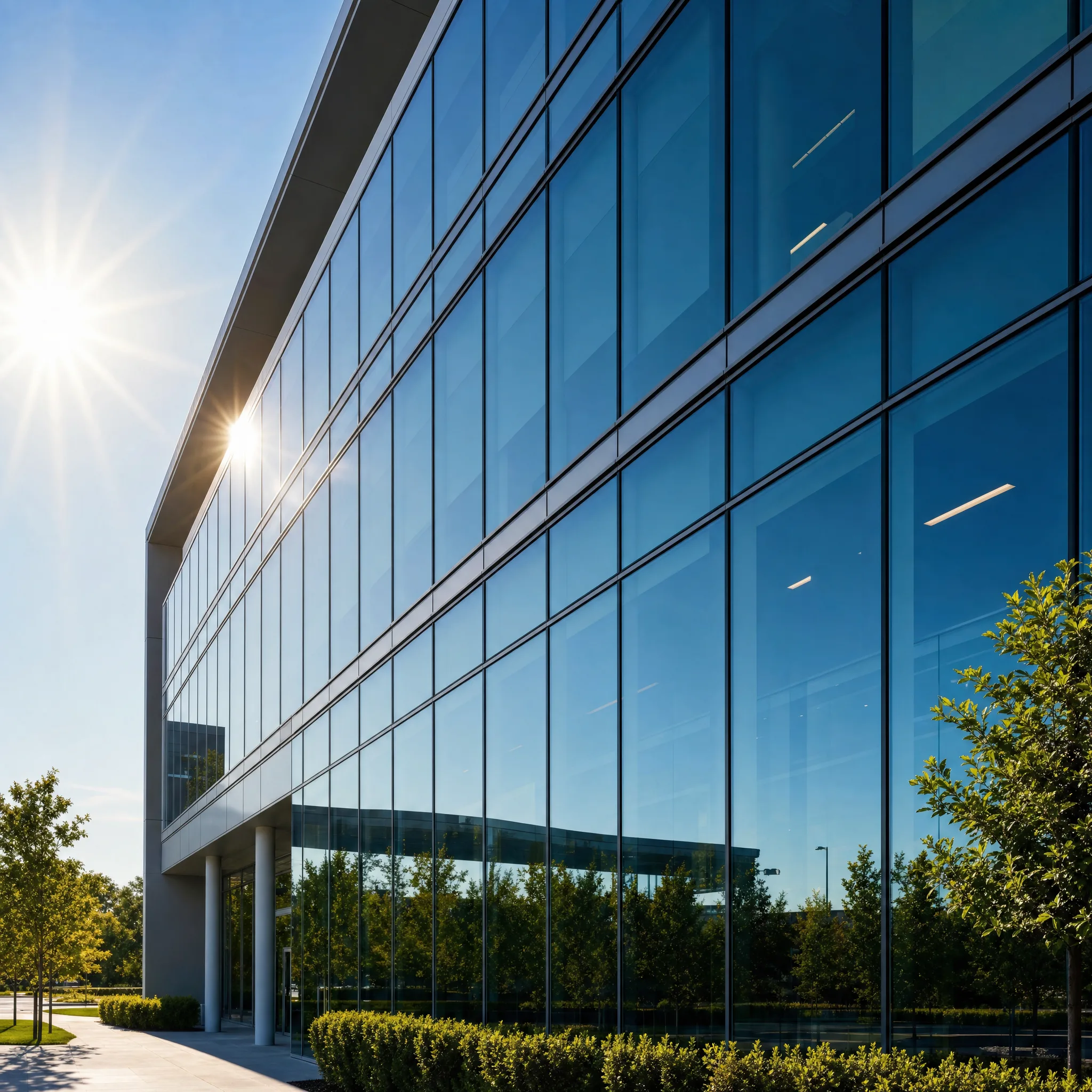 Solar Gard high-performance window film on an Erie PA commercial building — solar heat control