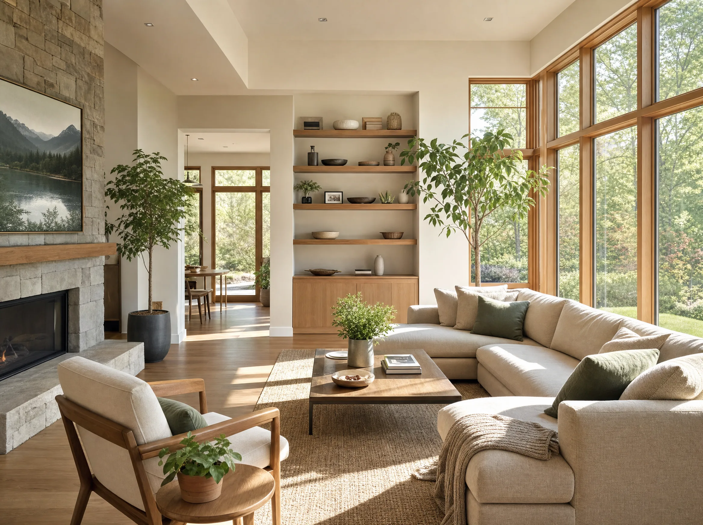 Energy-saving window film in an Erie PA home living room — natural light filtered, comfortable year-round interior
