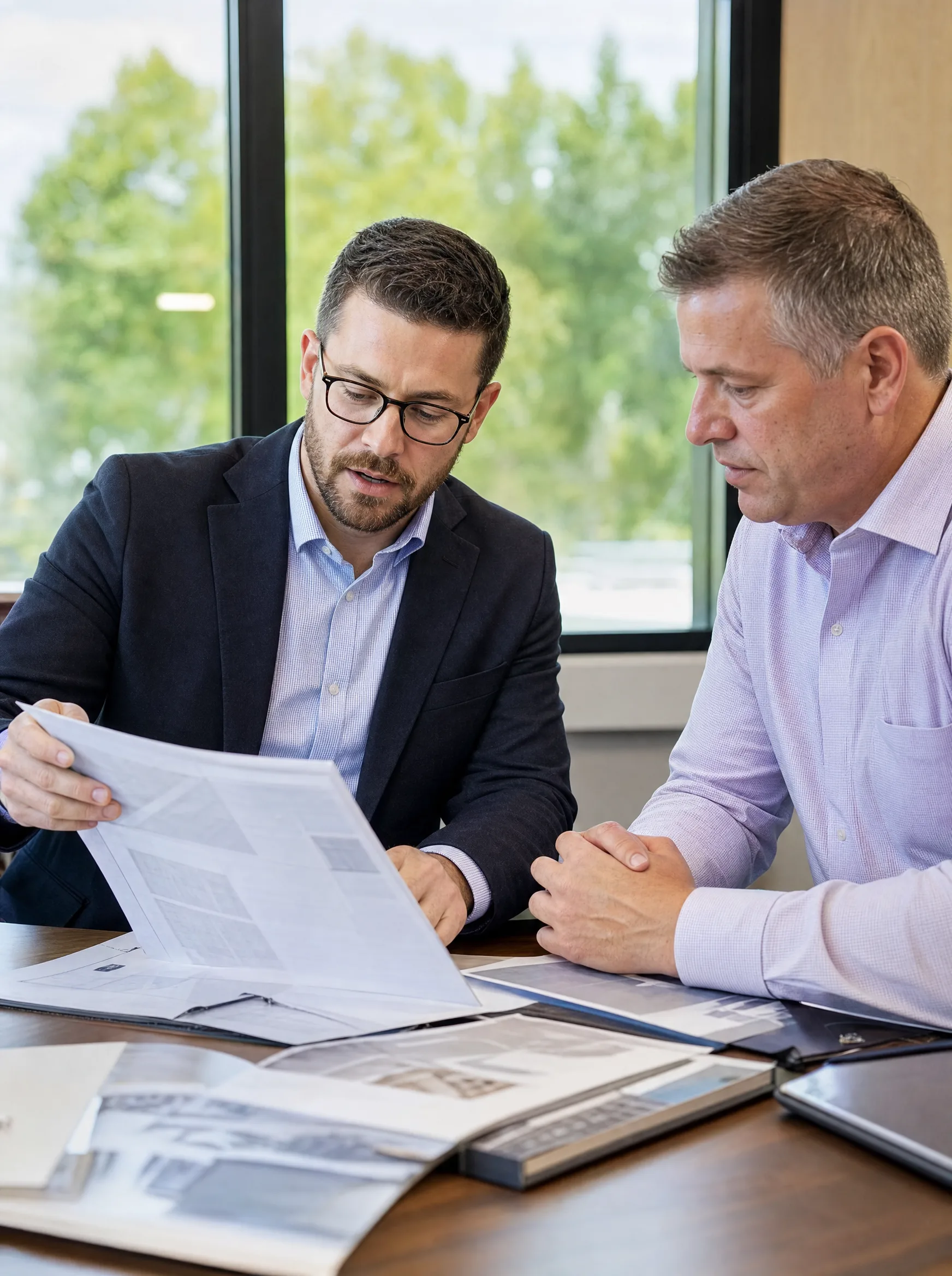 Window Film Philadelphia reviewing manufacturer window film spec sheets and performance data with an Erie PA commercial client