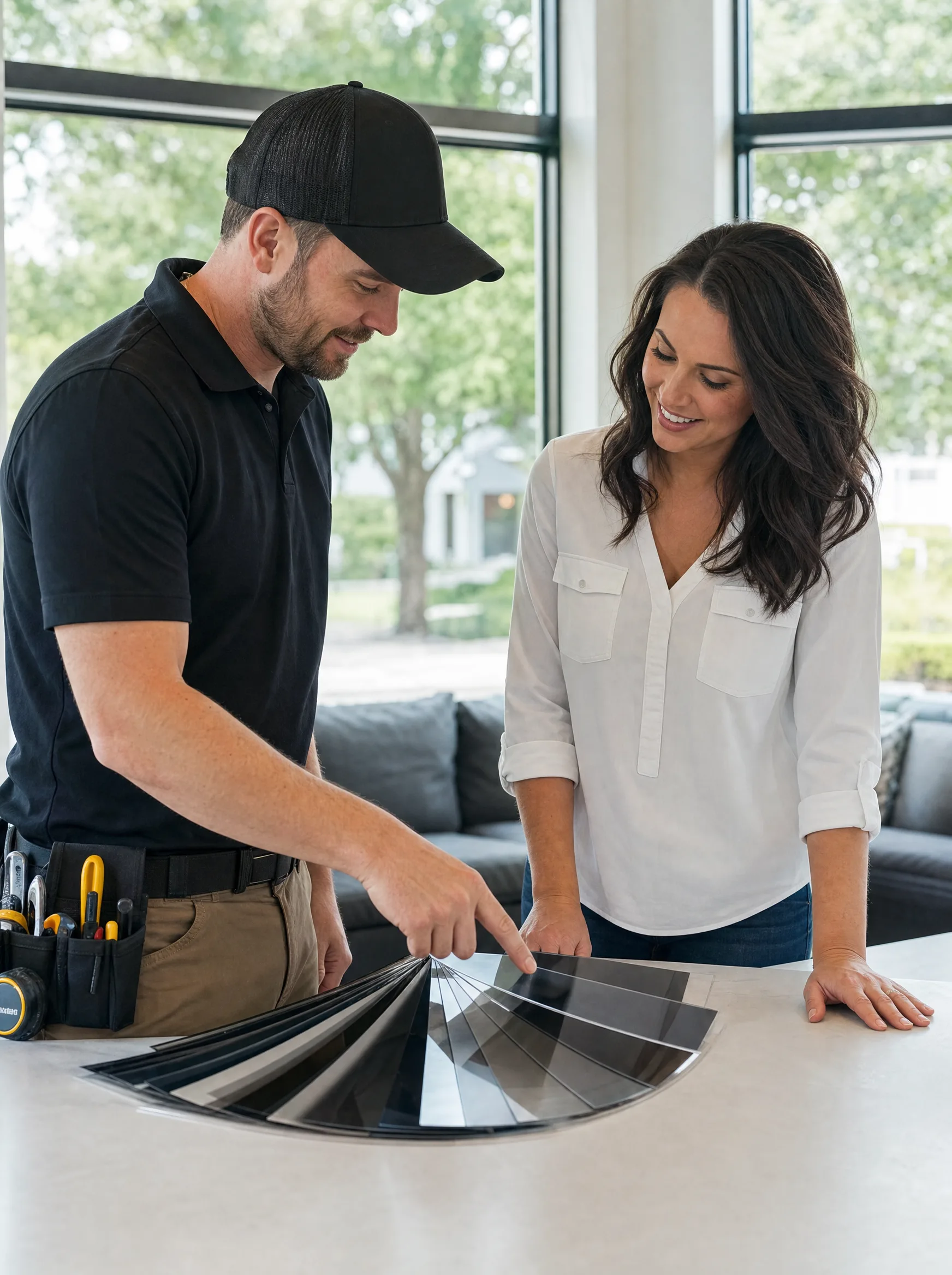 Window Film Philadelphia certified installer reviewing film options with an Erie homeowner