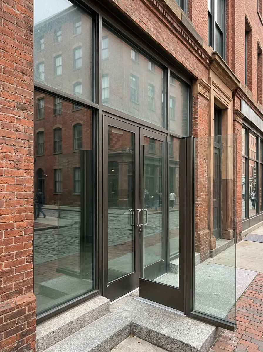 C-Bond security film reinforcing a commercial storefront glass entrance in Philadelphia