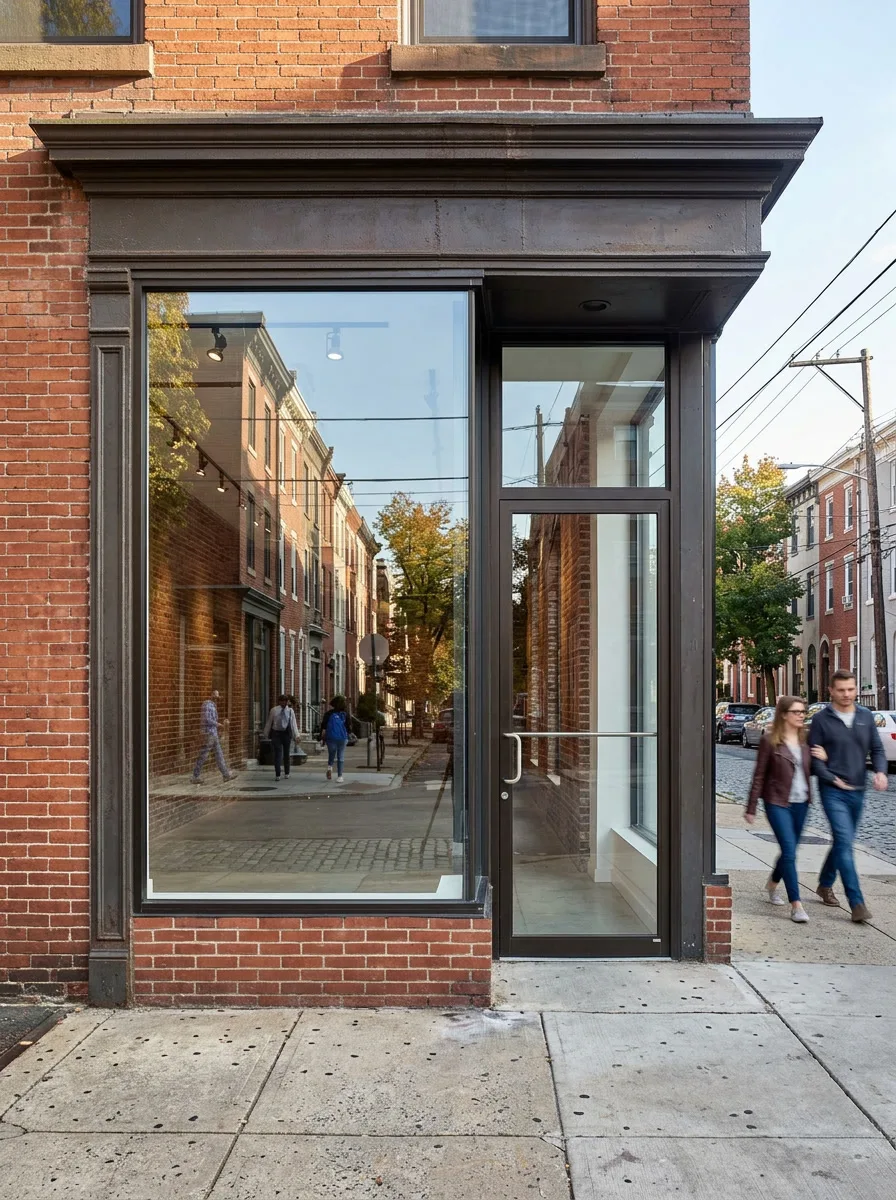 Clean unmarked storefront glass in Philadelphia protected by Graffiti Shield sacrificial film