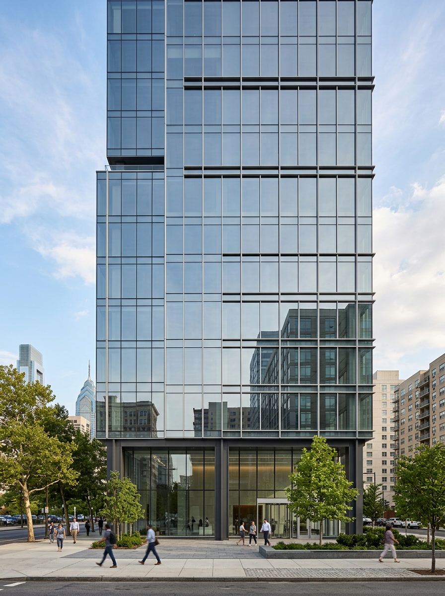 Hanita Coatings architectural window film on a modern Philadelphia commercial building