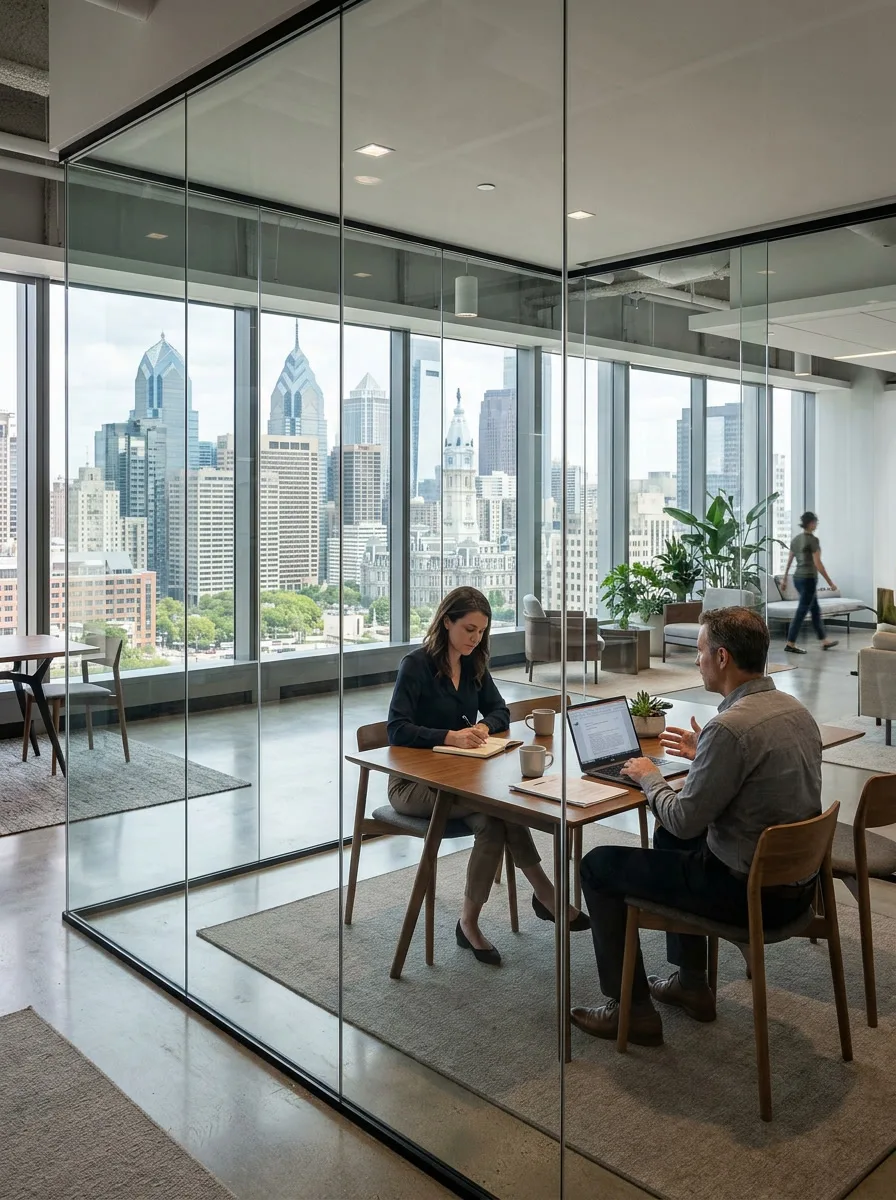 HDClear high-definition optically clear glass walls in a modern Philadelphia office