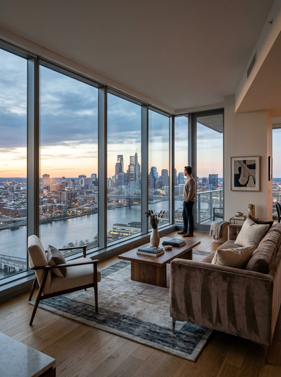Crystal-clear Huper Optik ceramic window film in a luxury high-rise interior