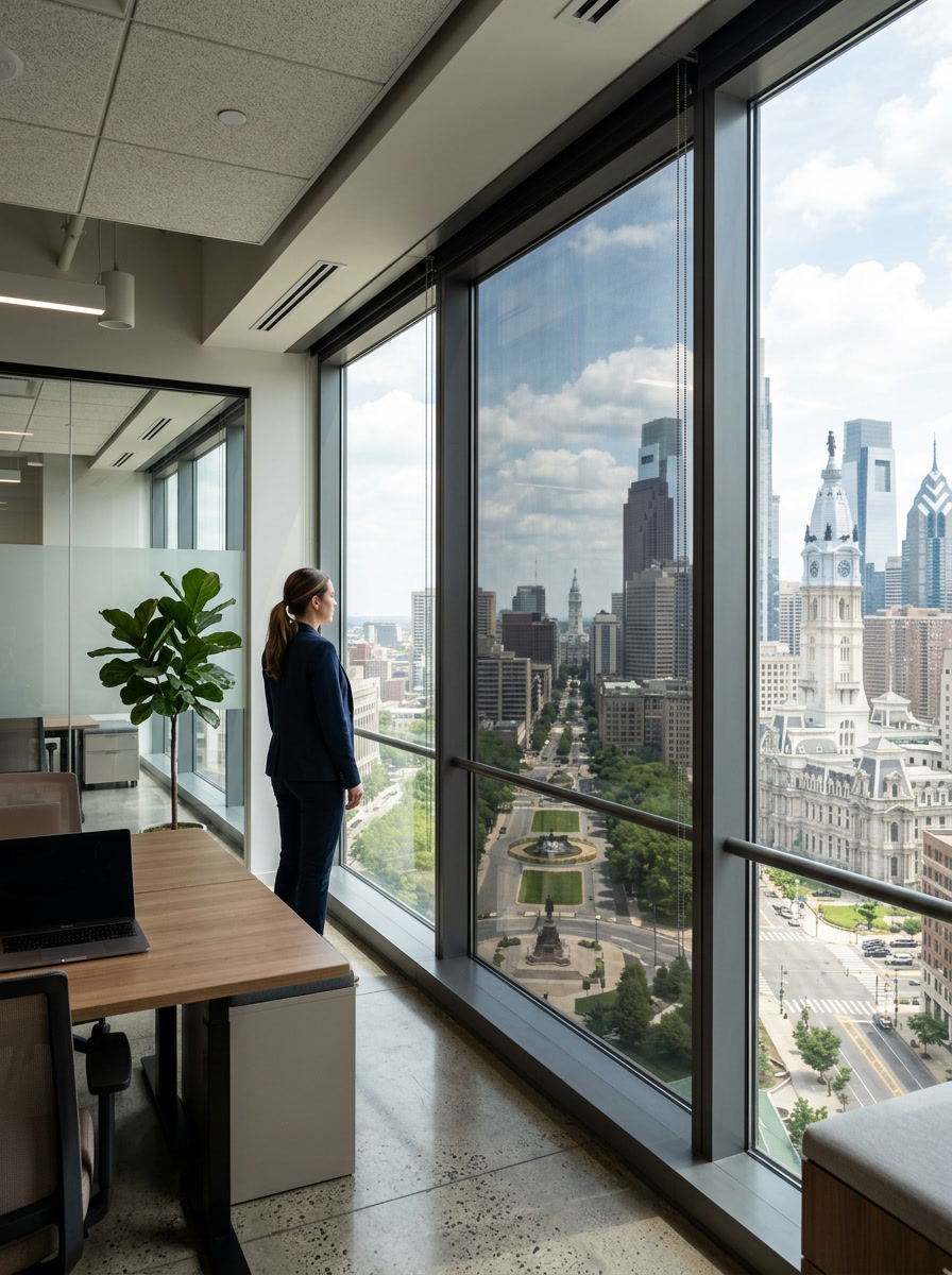 LLumar solar control window film on a Philadelphia PA commercial building — glare and heat rejection