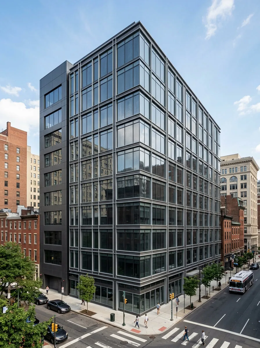 Solar Gard high-performance window film on a Philadelphia PA commercial building — solar heat control