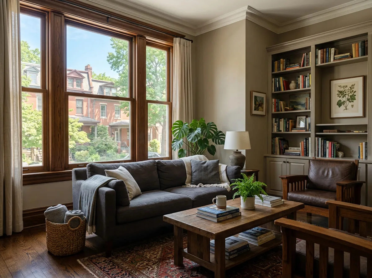 Warm Philadelphia residential interior with large windows — window film keeps this Philadelphia home comfortable year-round