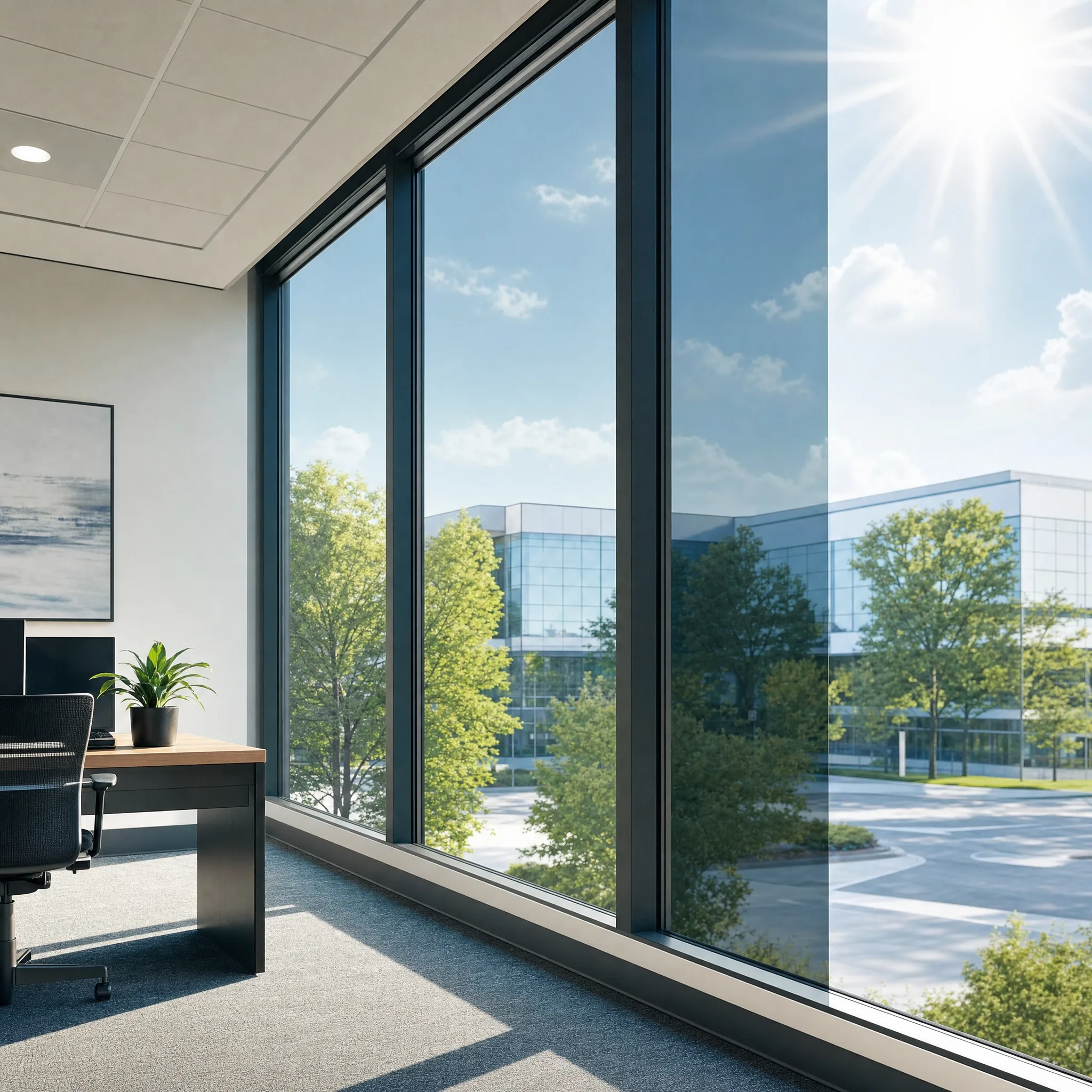 3M solar control window film installed in a Pittsburgh PA commercial office — heat and UV reduction