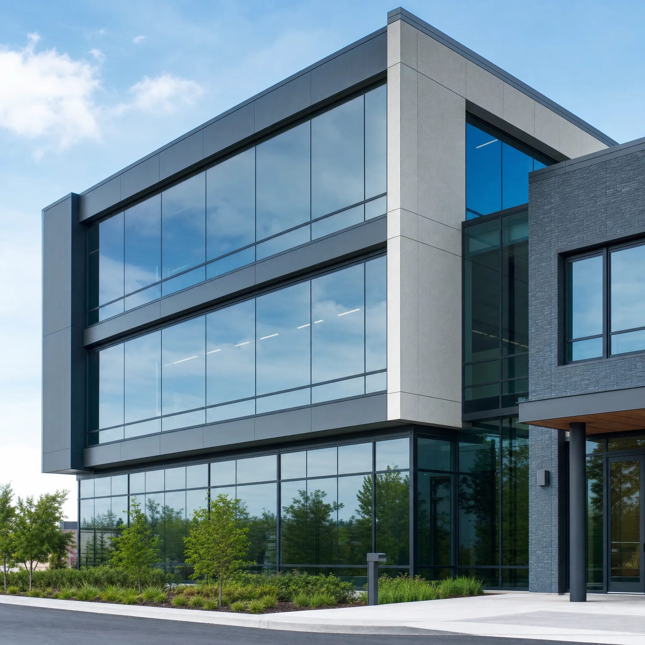 Hanita Coatings architectural window film on a modern Pittsburgh commercial building