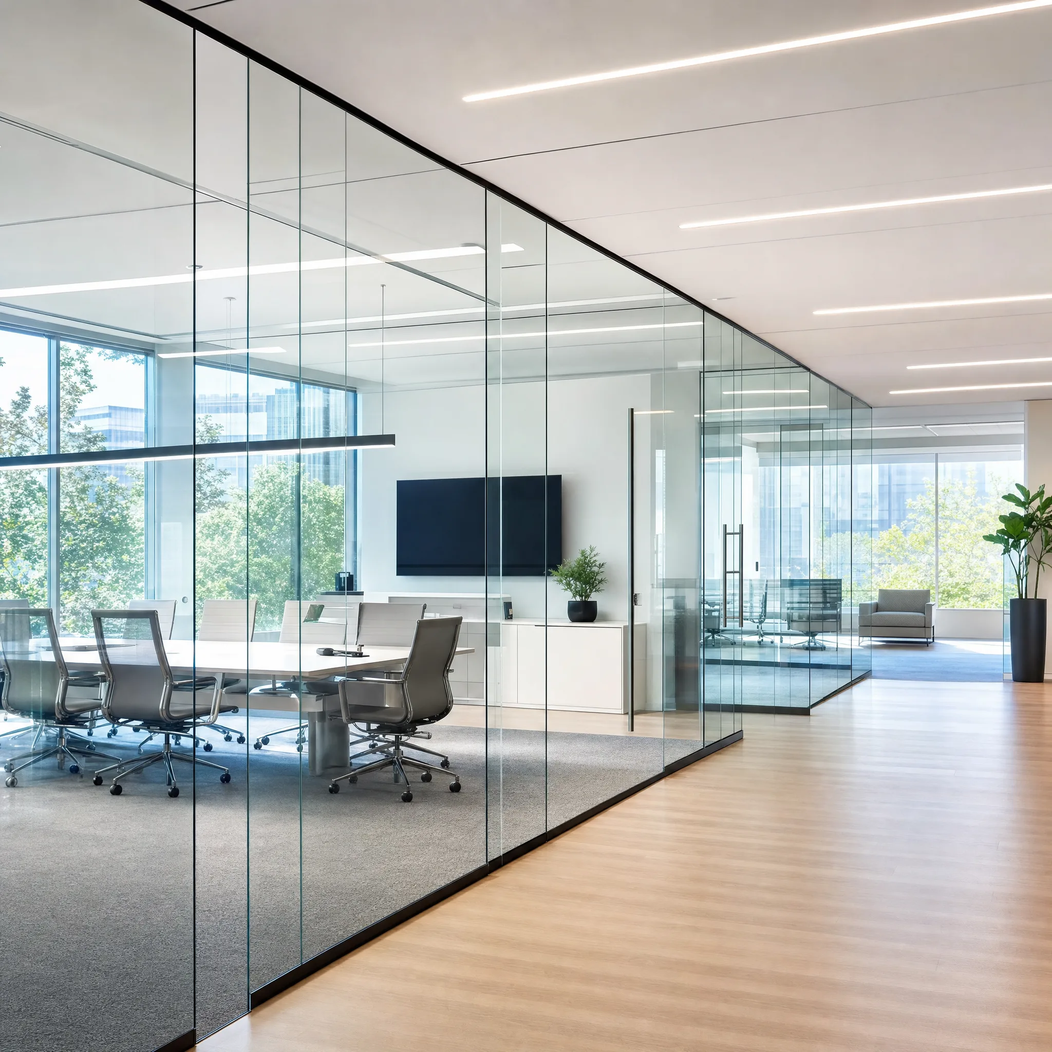 HDClear high-definition optically clear glass walls in a modern Pittsburgh office