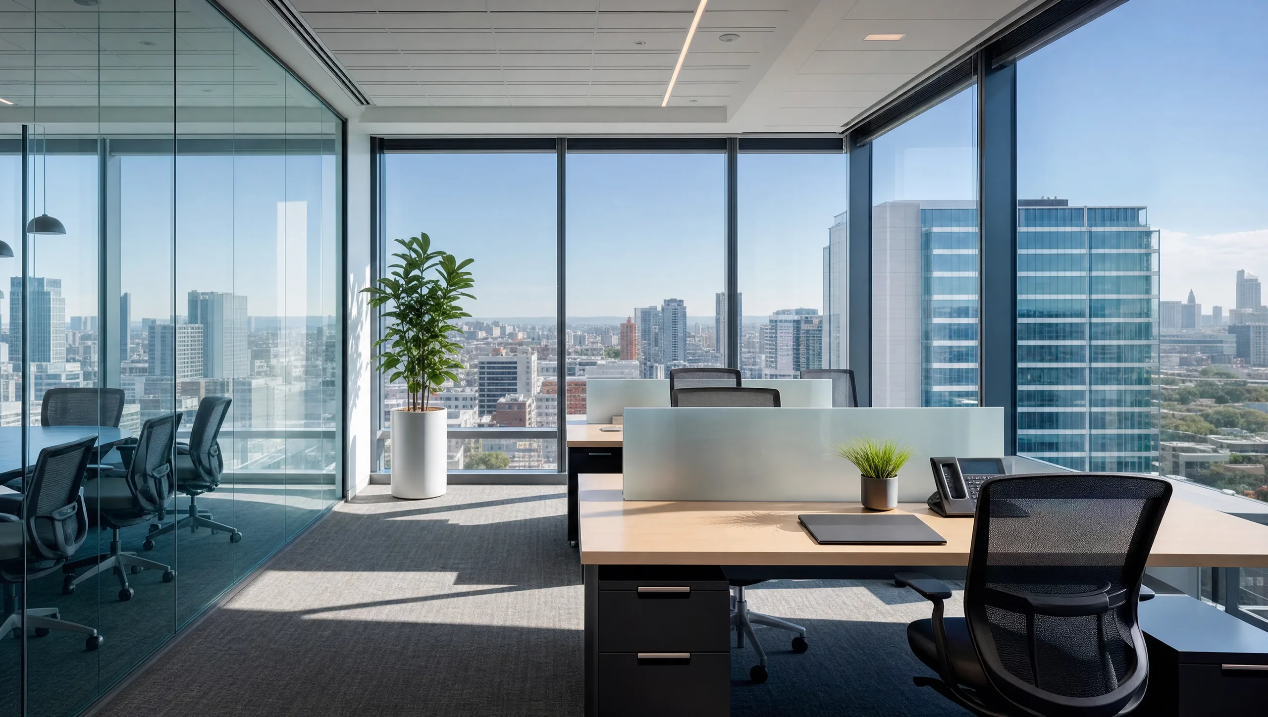 Modern commercial office in Pittsburgh PA with floor-to-ceiling windows - window film for Pittsburgh commercial properties