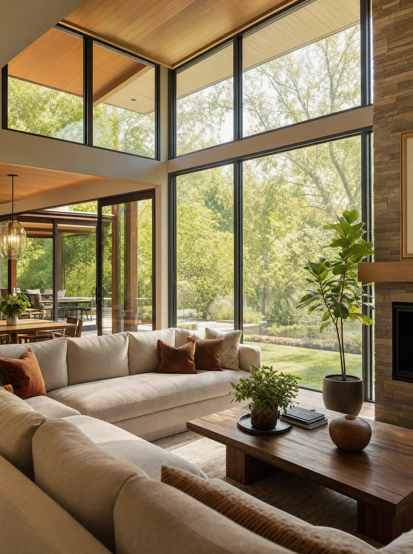 Warm Pittsburgh residential interior with large windows — window film keeps this Pittsburgh home comfortable year-round