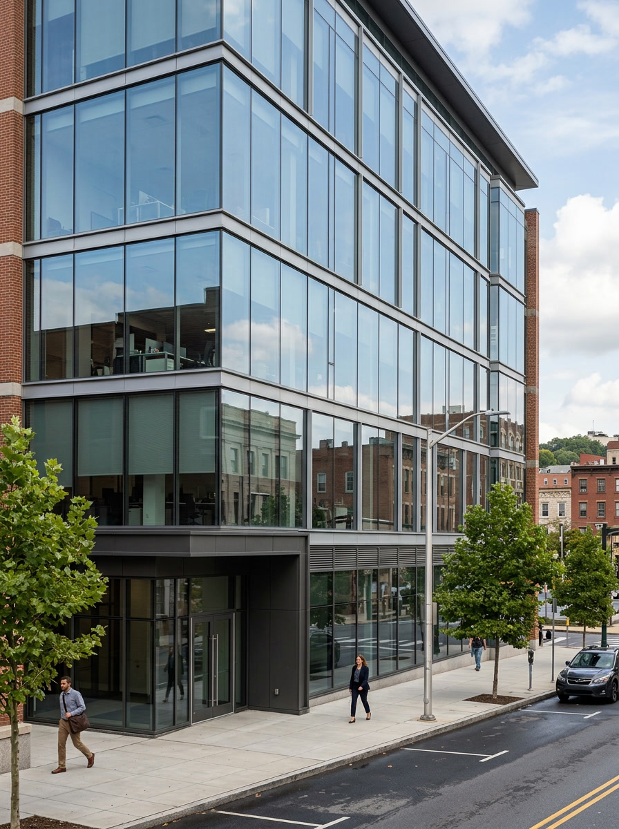 Hanita Coatings architectural window film on a modern Berks County commercial building