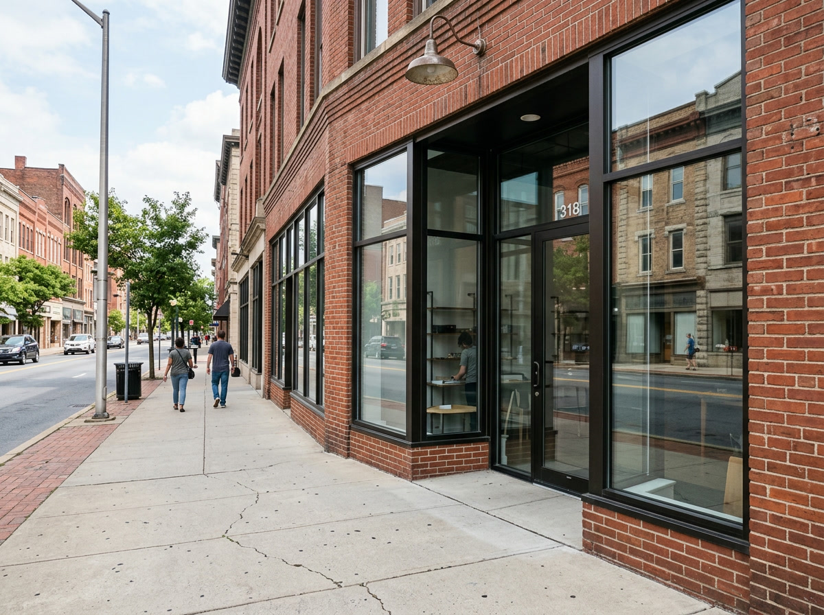 Clean commercial storefront glass in Reading PA protected by anti-graffiti window film
