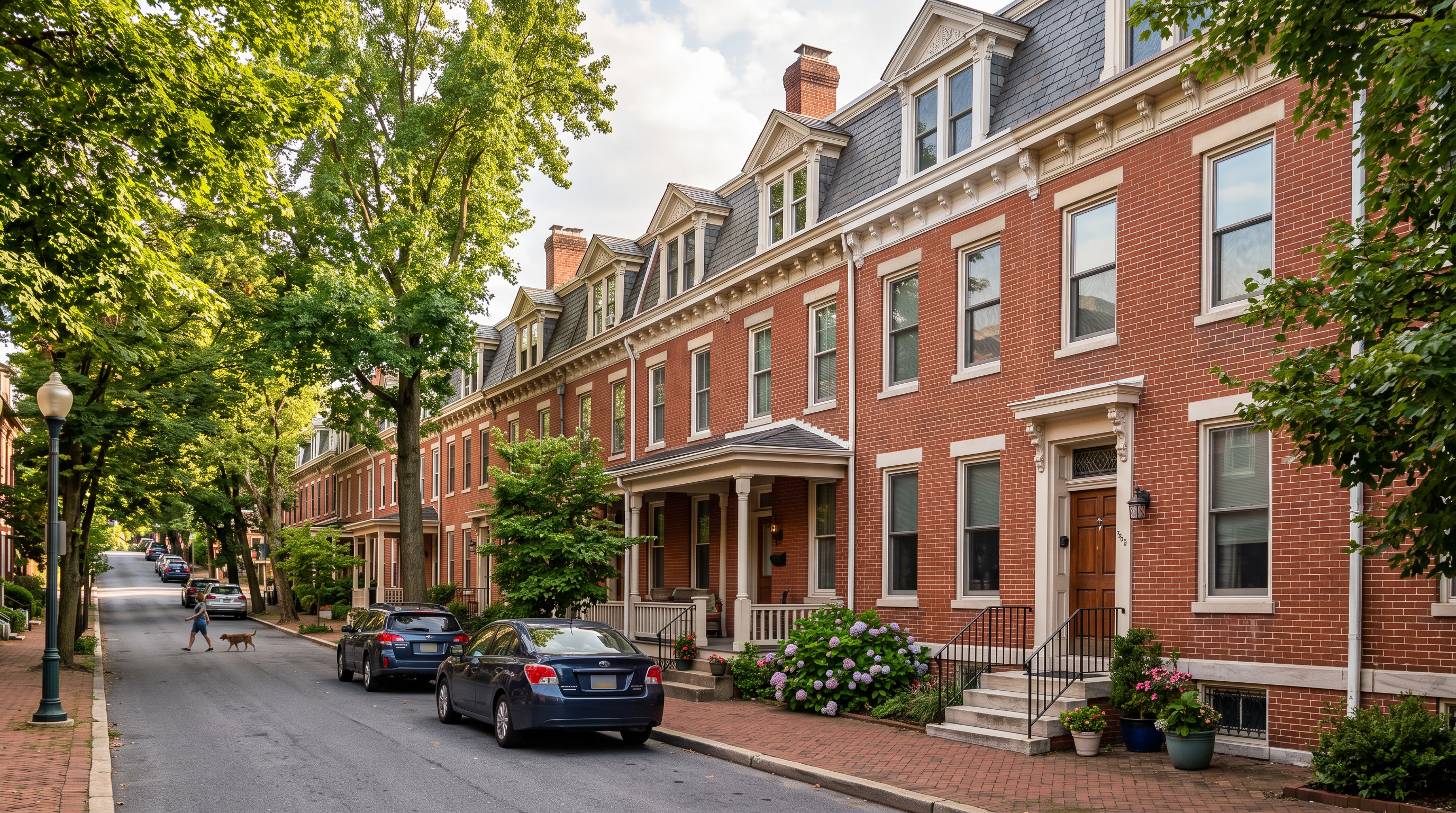 Brick rowhouses in Reading PA - solar control and security window film for Berks County residential homes
