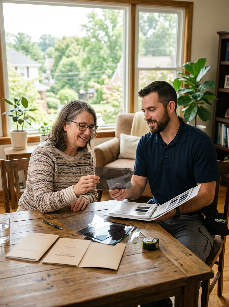 Window Film Philadelphia certified installer reviewing film options with a Reading property owner