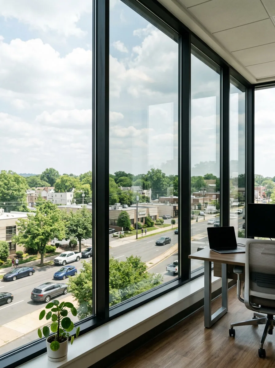 3M solar control window film installed in a Delaware County commercial office near Upper Darby — heat and UV reduction