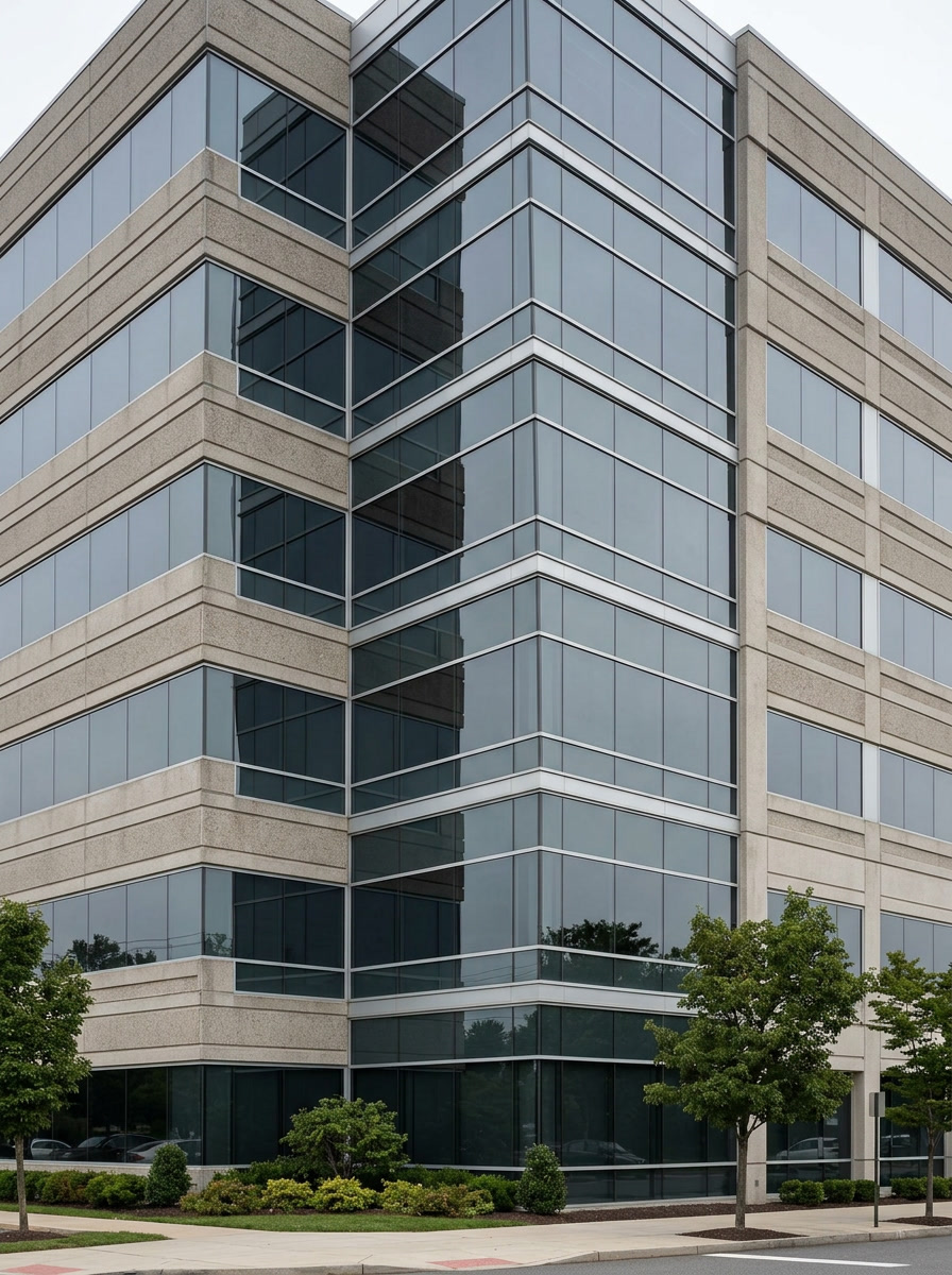 Hanita Coatings architectural window film on a modern Delaware County commercial building