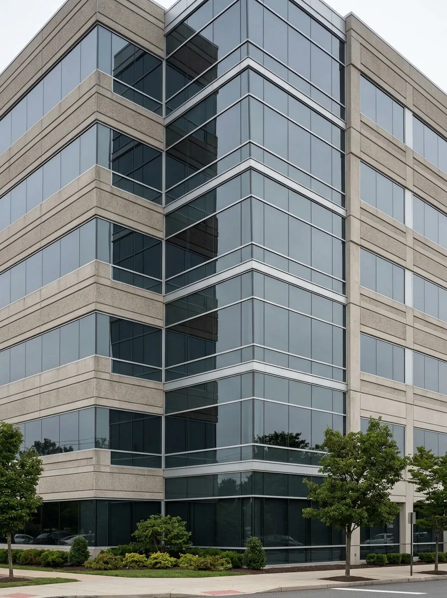 Hanita Coatings architectural window film on a modern Delaware County commercial building