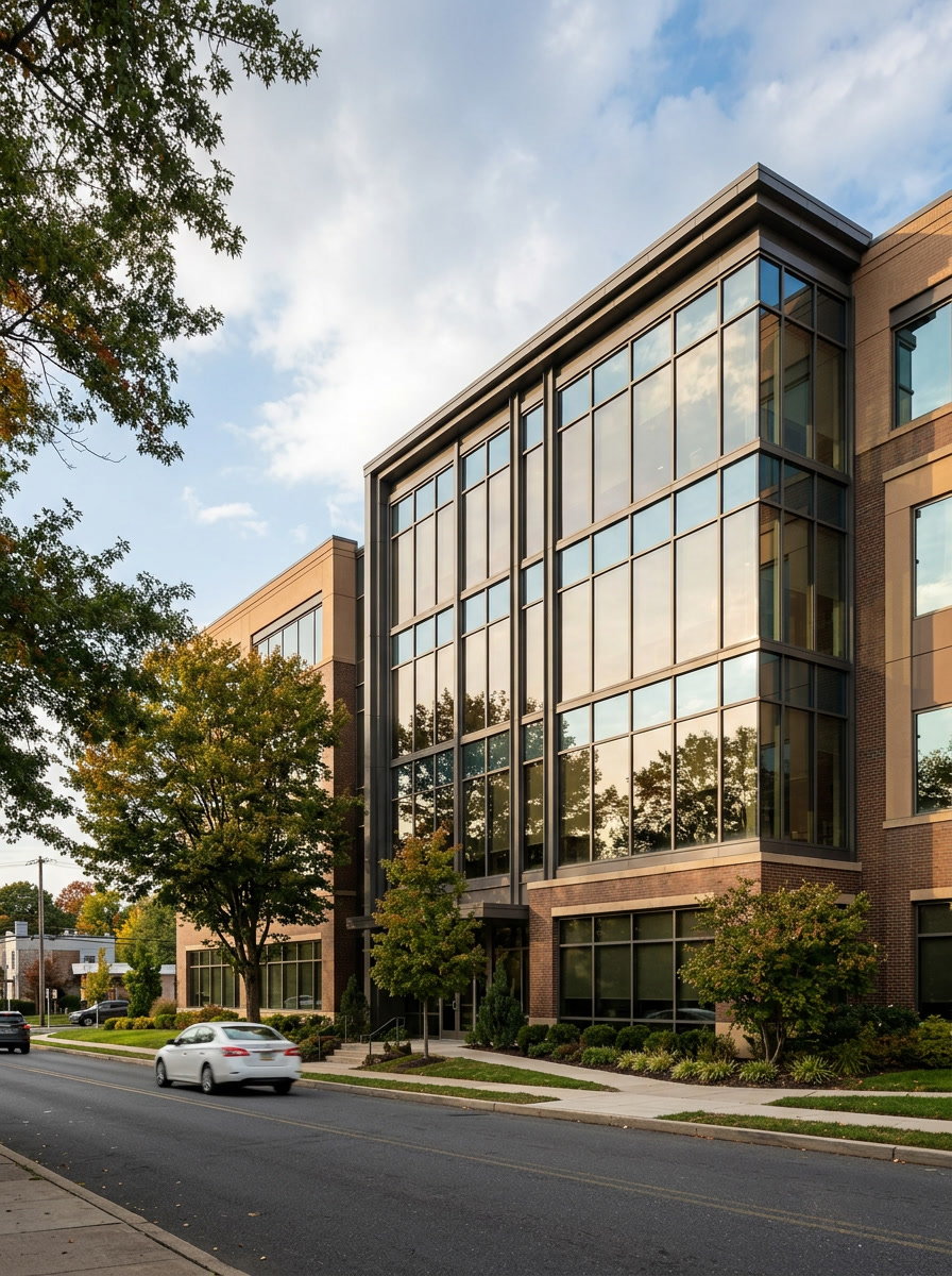 Solar Gard high-performance window film on a Delaware County commercial building near Upper Darby — solar heat control