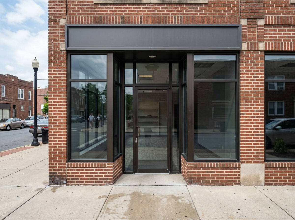 Secure storefront entrance on 69th Street in Upper Darby with safety and security window film on the glass