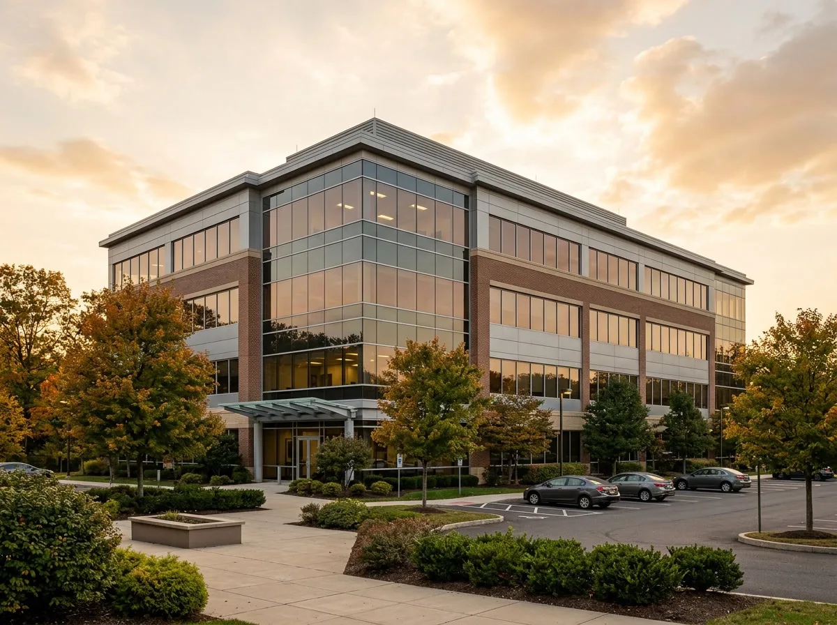 Solar control window film on a Delaware County commercial office building exterior near Upper Darby