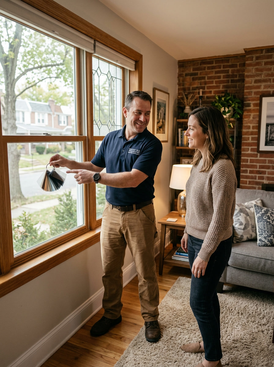 Window Film Philadelphia certified installer reviewing film options with an Upper Darby homeowner